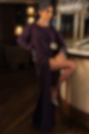 Purple French Crepe Sarong Skirt Set by Suda by Esha Amin at Pernia's Pop Up Shop