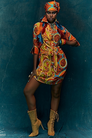 Yellow & Orange Half-n-Half Shirt Dress by Esha L Amin