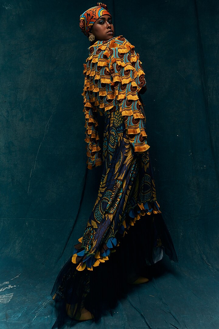 Blue Printed Maxi Cocktail Dress by Esha L Amin at Pernia's Pop Up Shop