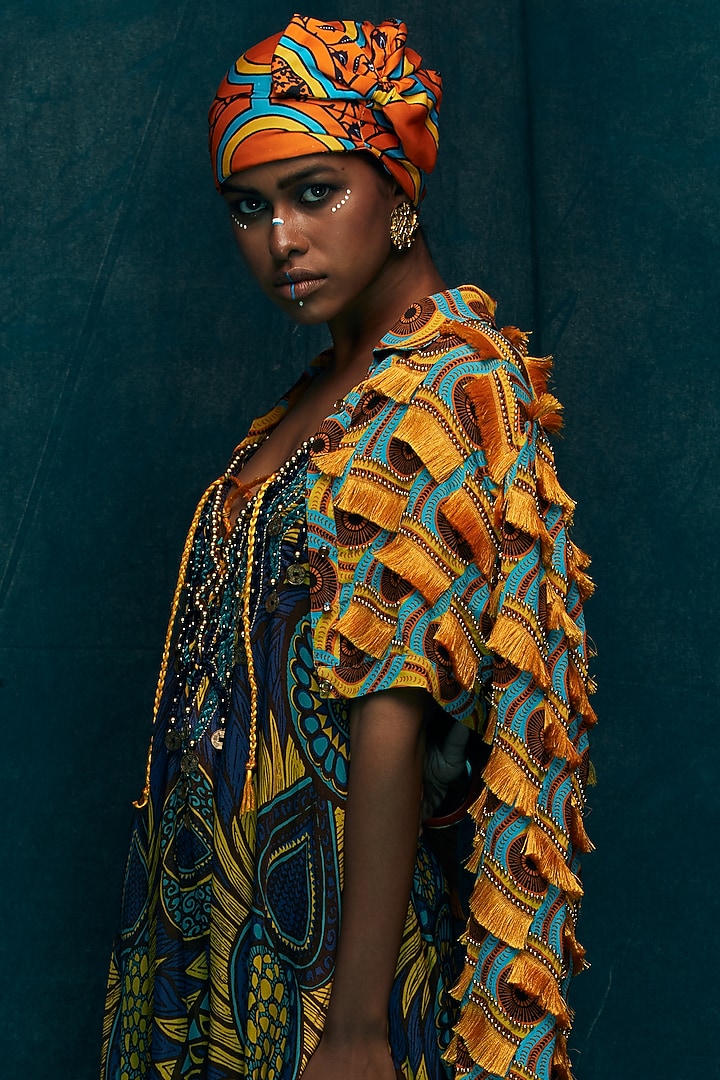 Blue Printed Maxi Cocktail Dress by Esha L Amin at Pernia's Pop Up Shop