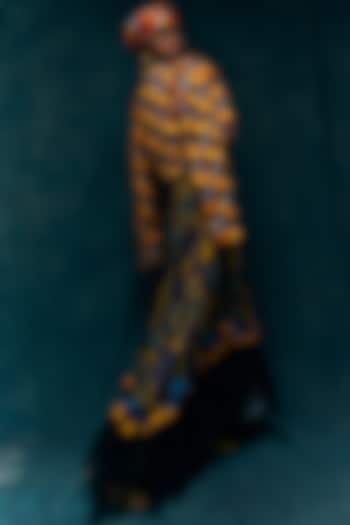 Turquoise Printed Short Jacket by Esha L Amin at Pernia's Pop Up Shop