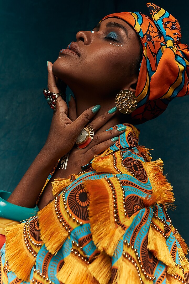 Turquoise Printed Short Jacket by Esha L Amin at Pernia's Pop Up Shop