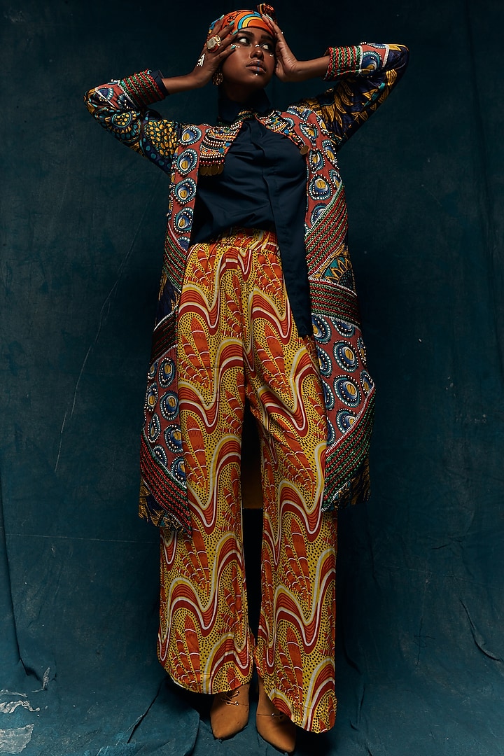 Blue Satin Shirt by Esha L Amin at Pernia's Pop Up Shop