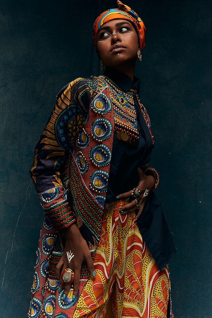 Blue Satin Shirt by Esha L Amin at Pernia's Pop Up Shop