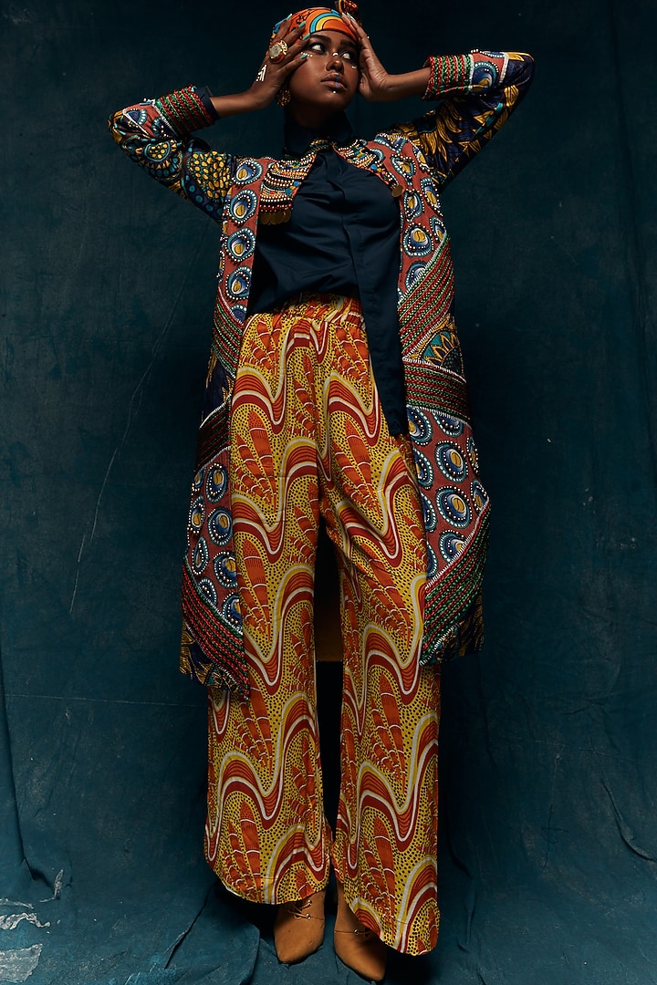 Blue Embroidered Afro Shacket by Esha L Amin at Pernia's Pop Up Shop