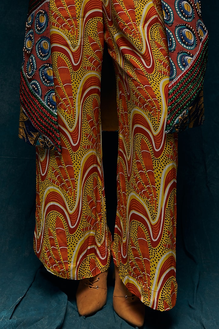 Yellow & Orange Printed Pants by Esha L Amin at Pernia's Pop Up Shop