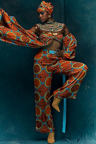 Orange Modal Satin D-ring Pants by Esha L Amin