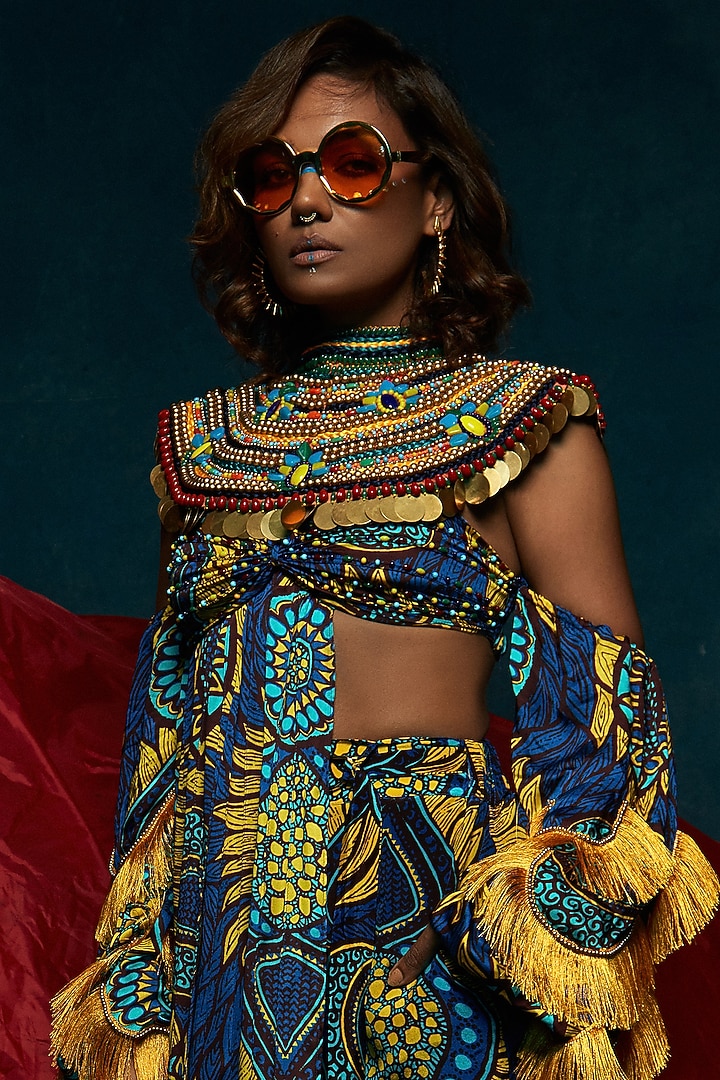 Blue Printed Bikini Bralette Top by Esha L Amin at Pernia's Pop Up Shop