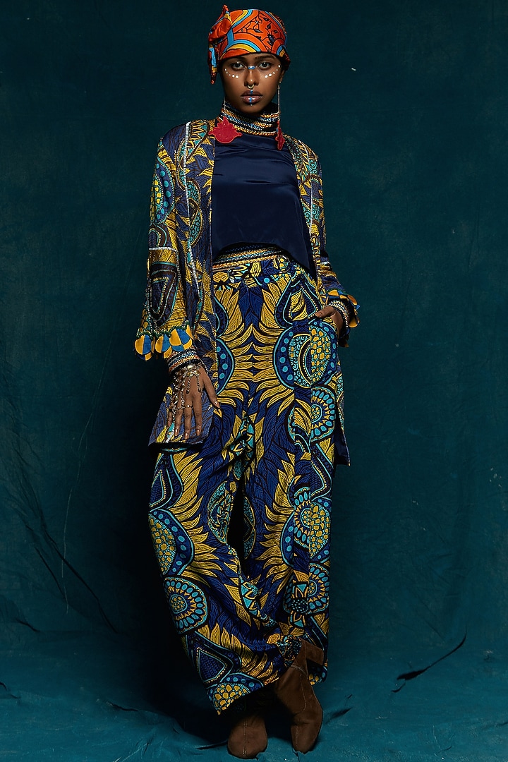 Blue Printed Jacket by Esha L Amin at Pernia's Pop Up Shop