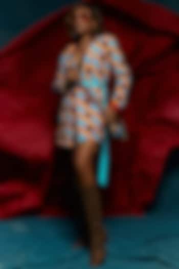 Turquoise French Crepe Blazer Dress by Eshaa Amiin