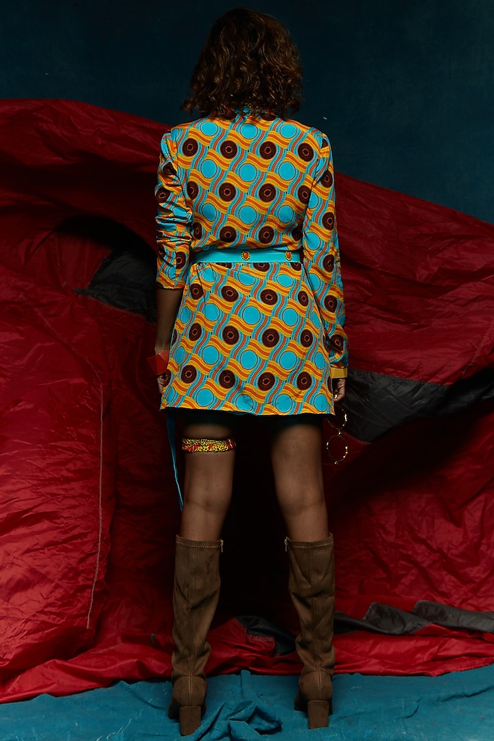 Turquoise French Crepe Blazer Vacation Dress by Esha L Amin at Pernia's Pop Up Shop