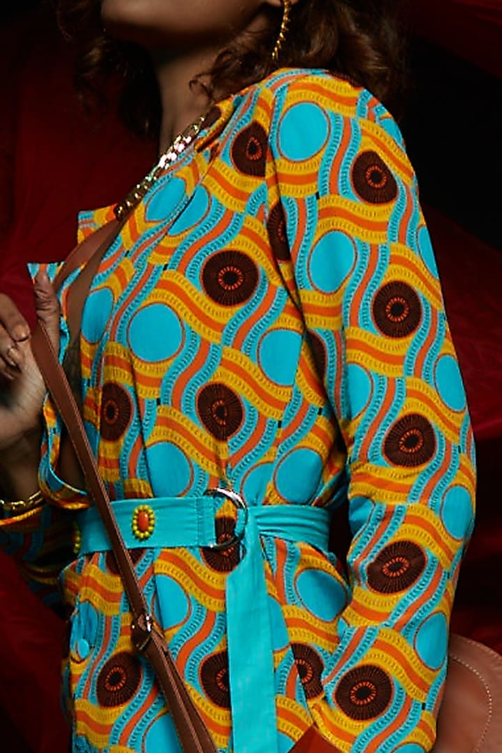 Turquoise French Crepe Blazer Vacation Dress by Esha L Amin at Pernia's Pop Up Shop