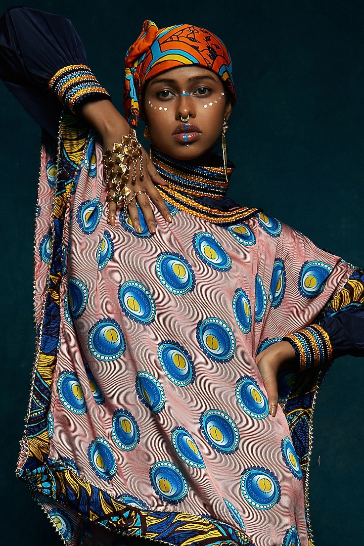 Turquoise Printed Kaftan Vacation Dress by Esha L Amin at Pernia's Pop Up Shop