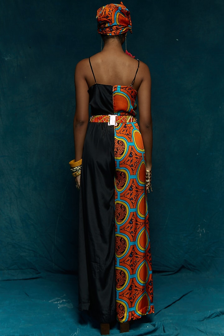 Orange Half-n-Half Printed Jumpsuit by Esha L Amin at Pernia's Pop Up Shop