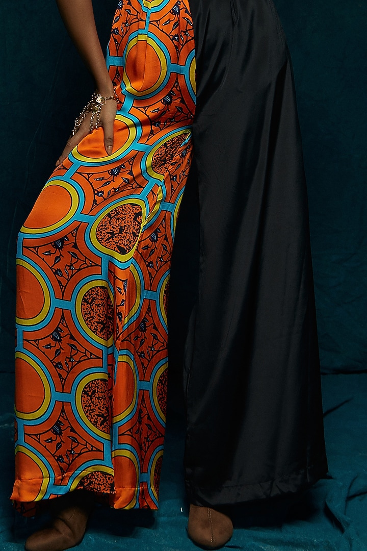 Orange Half-n-Half Printed Jumpsuit by Esha L Amin at Pernia's Pop Up Shop