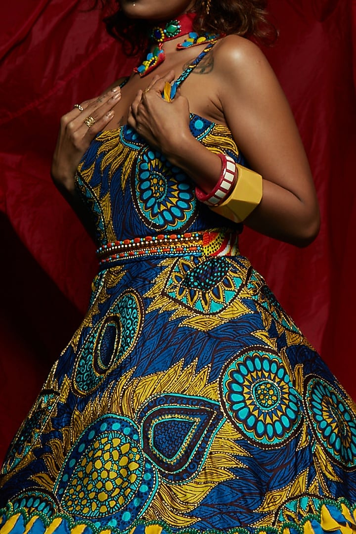Blue Printed Vacation Dress by Esha L Amin at Pernia's Pop Up Shop