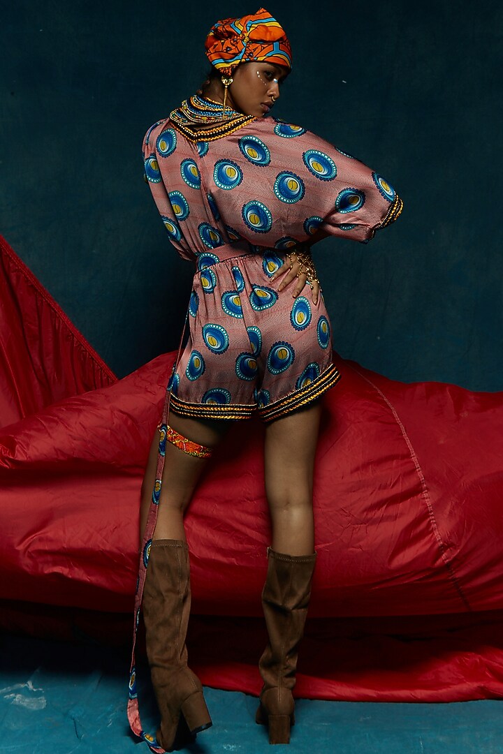 Pink Blue Printed Romper by Esha L Amin at Pernia's Pop Up Shop