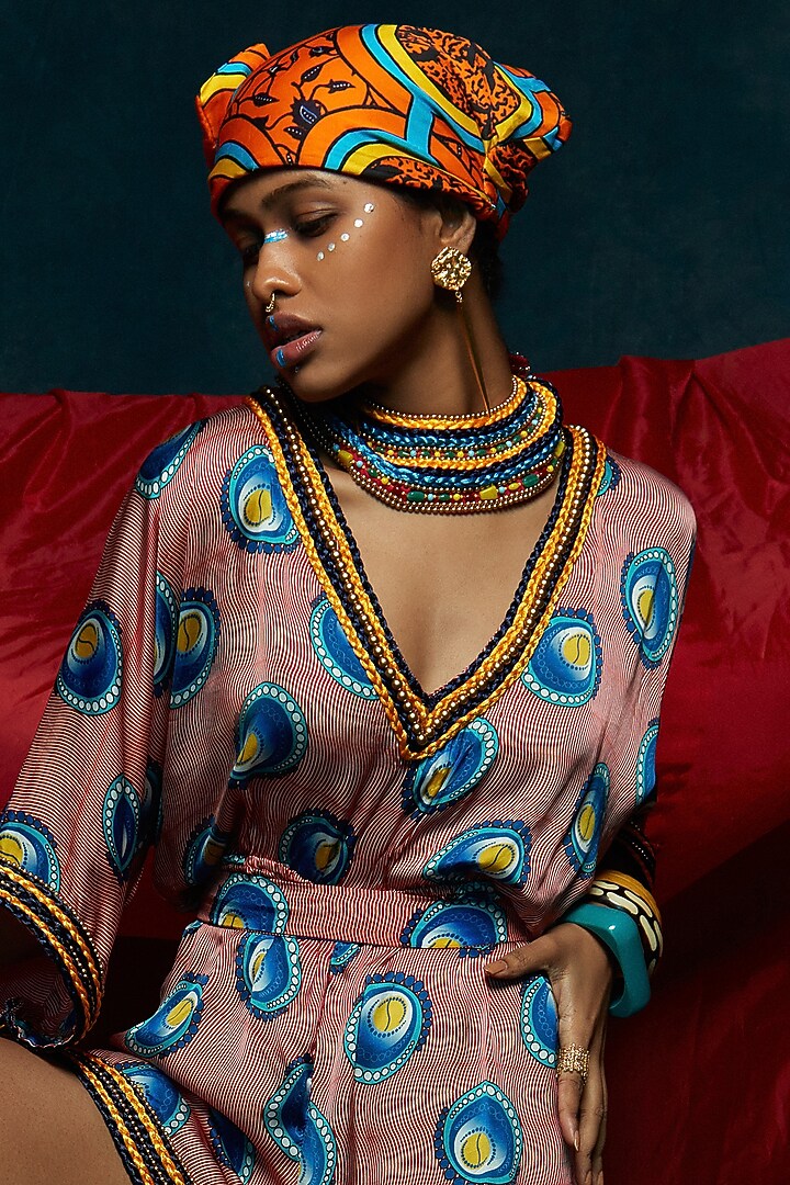 Pink Blue Printed Romper by Esha L Amin at Pernia's Pop Up Shop