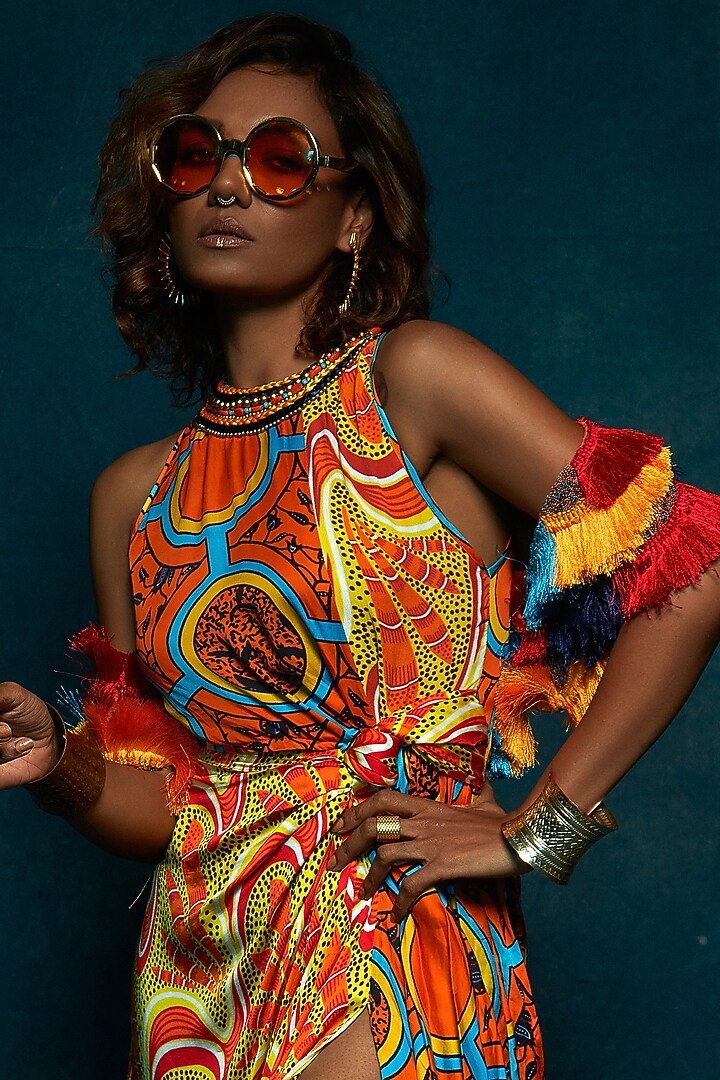 Orange Printed Vacation Dress by Esha L Amin at Pernia's Pop Up Shop