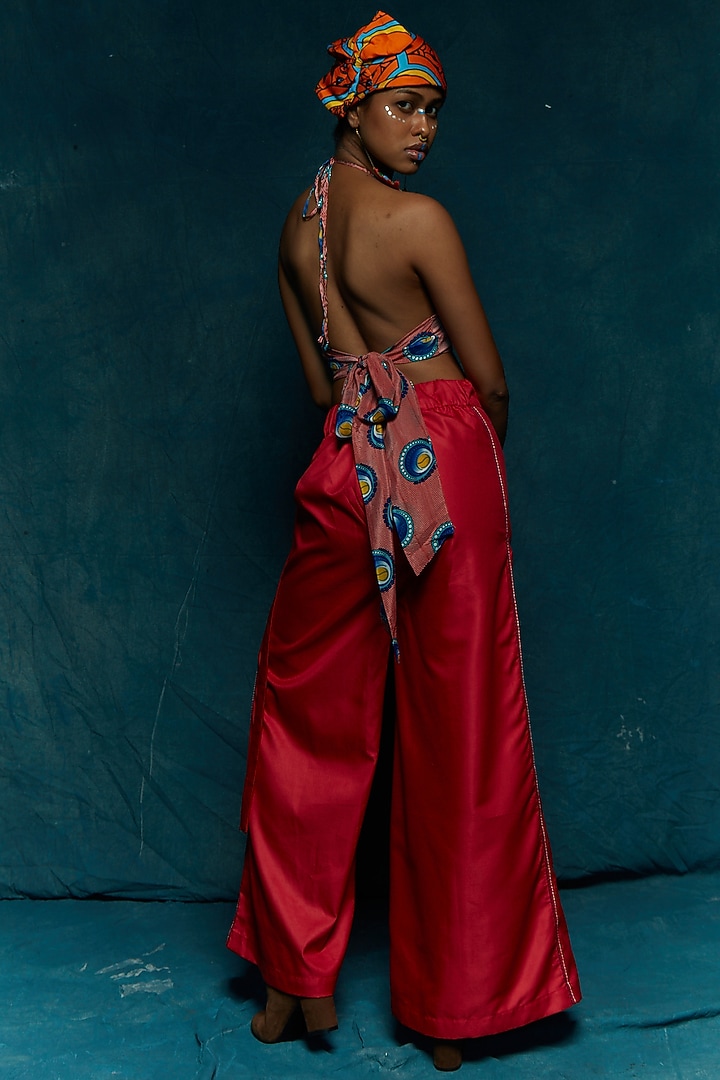 Pink & Blue Modal Satin Halter Top by Esha L Amin at Pernia's Pop Up Shop
