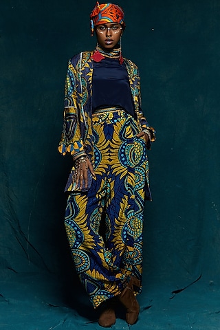 Blue Modal Satin Pants by Esha L Amin