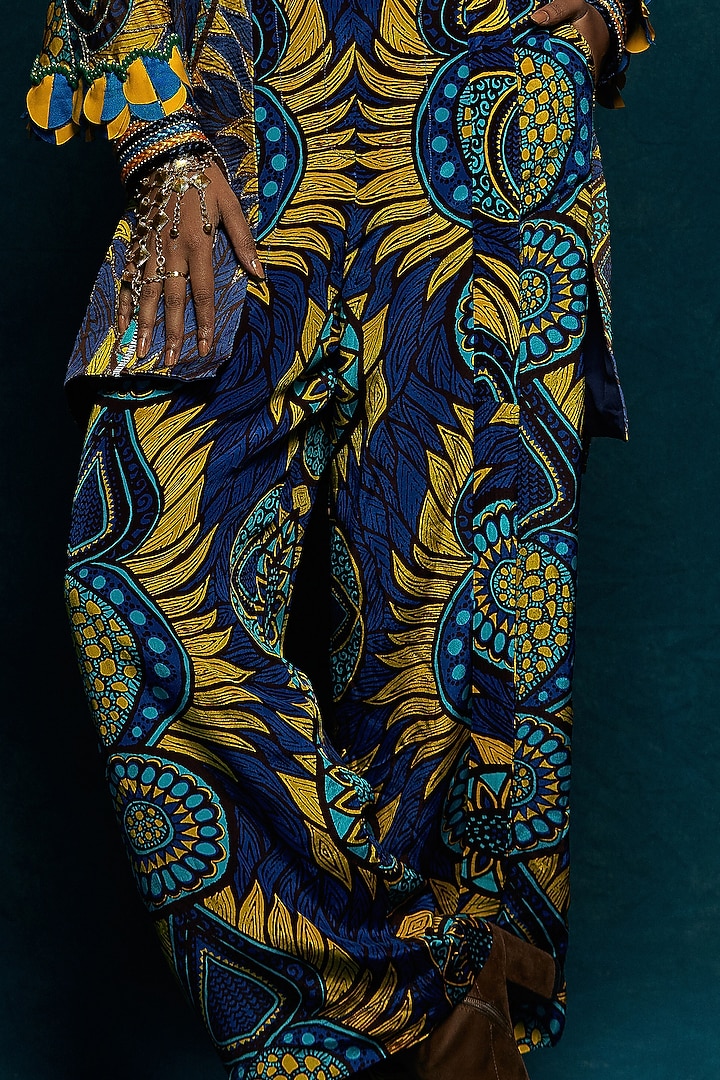 Blue Modal Satin Pants by Esha L Amin at Pernia's Pop Up Shop