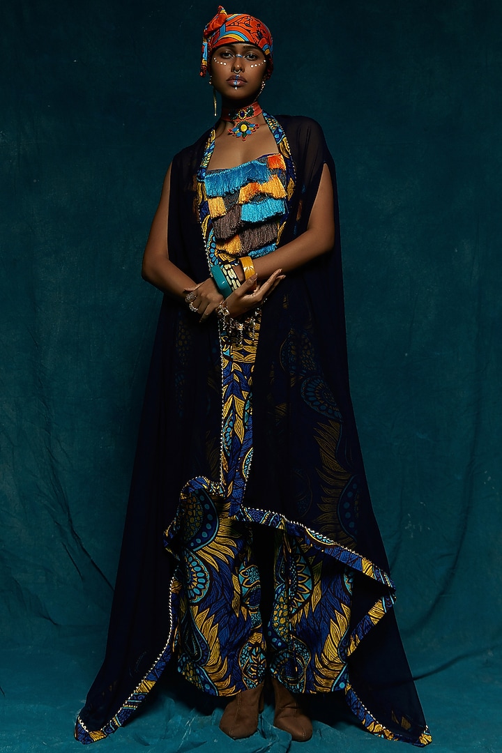 Blue Georgette Cape by Esha L Amin at Pernia's Pop Up Shop