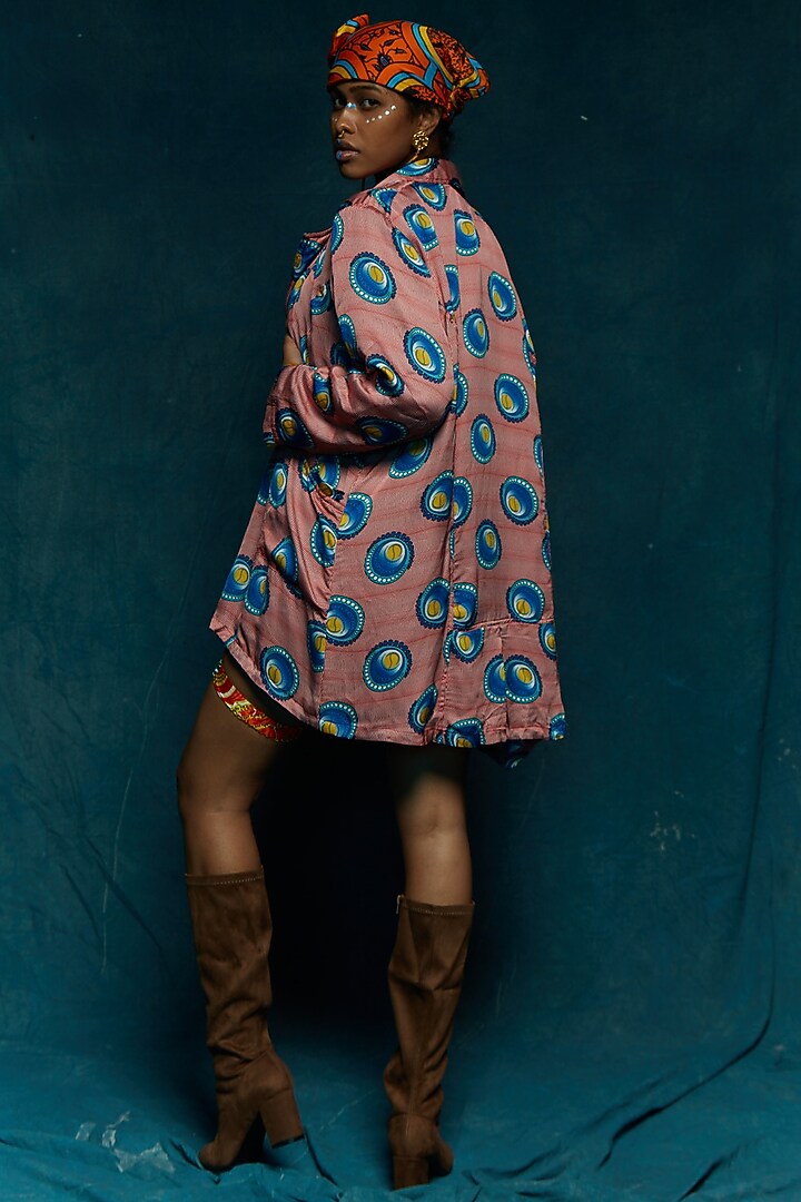 Pink & Blue Modal Satin Blazer Vacation Dress by Esha L Amin at Pernia's Pop Up Shop