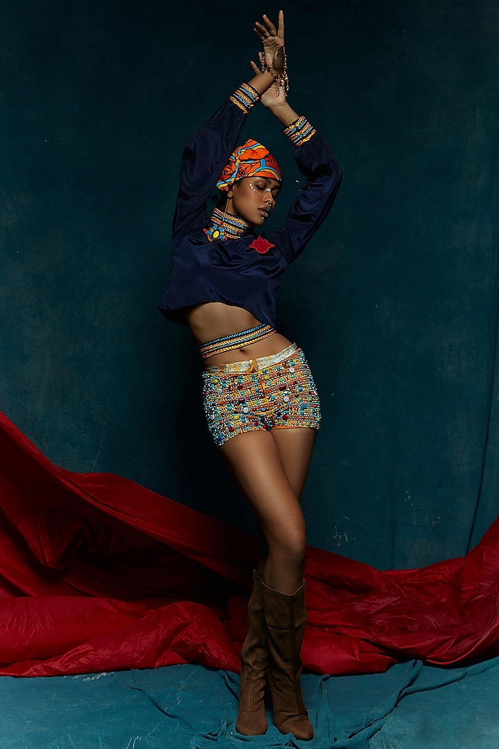 Multi-Colored Embroidered Shorts by Eshaa Amiin