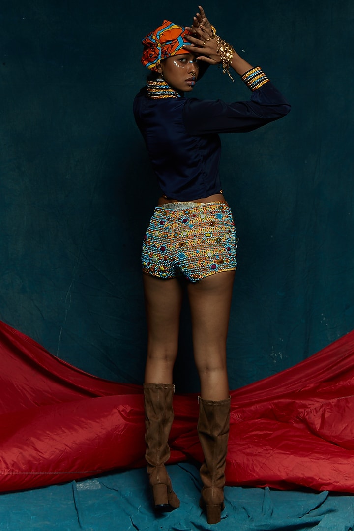 Multi-Colored Embroidered Shorts by Esha L Amin at Pernia's Pop Up Shop
