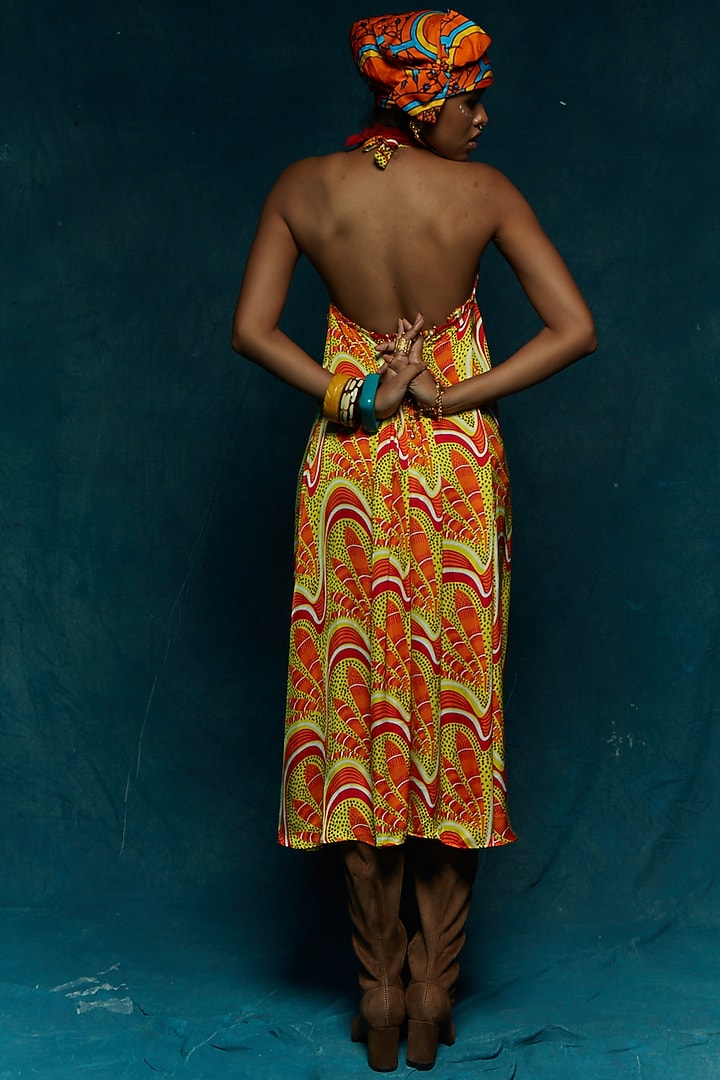 Yellow & Orange Viscose Crepe Halter Tunic by Esha L Amin at Pernia's Pop Up Shop