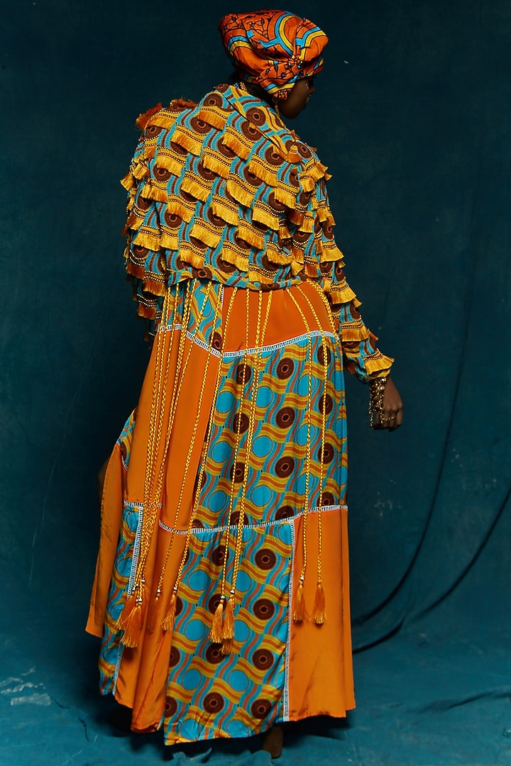 Turquoise & Orange Panel Summer Dress by Esha L Amin at Pernia's Pop Up Shop