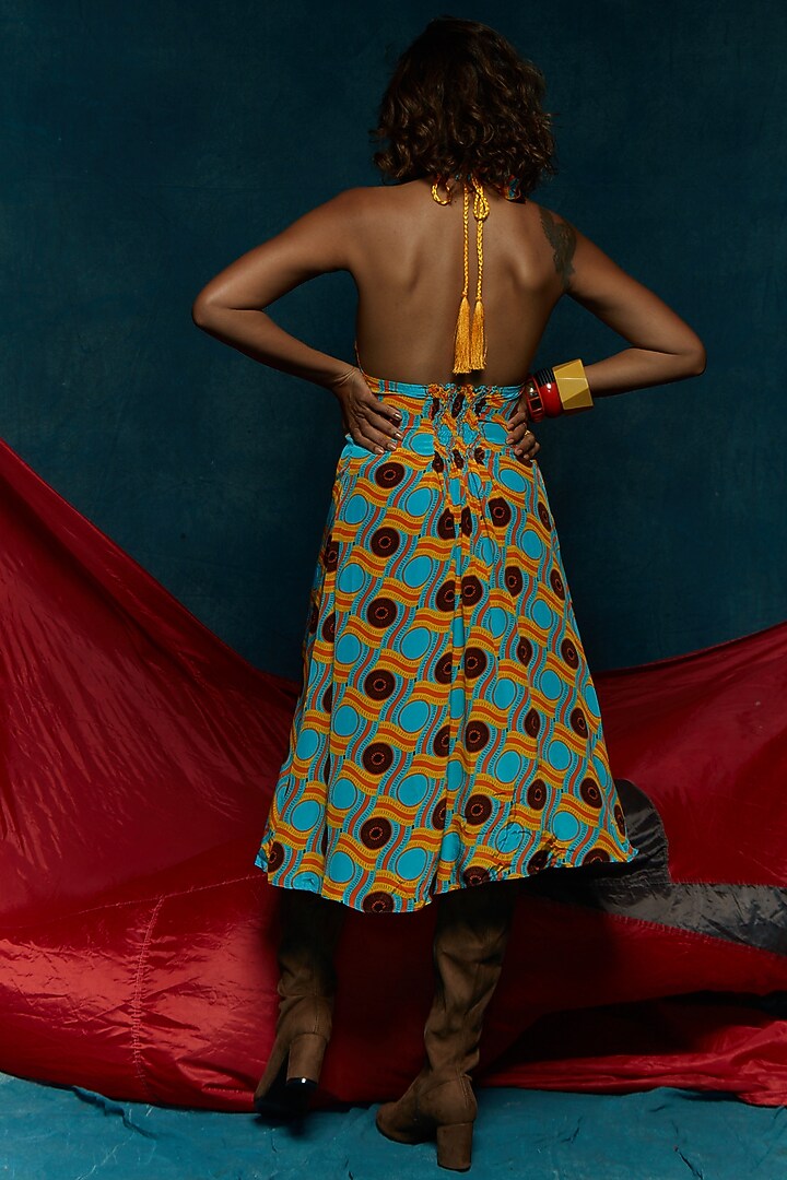Turquoise Printed Halter Tunic by Esha L Amin at Pernia's Pop Up Shop