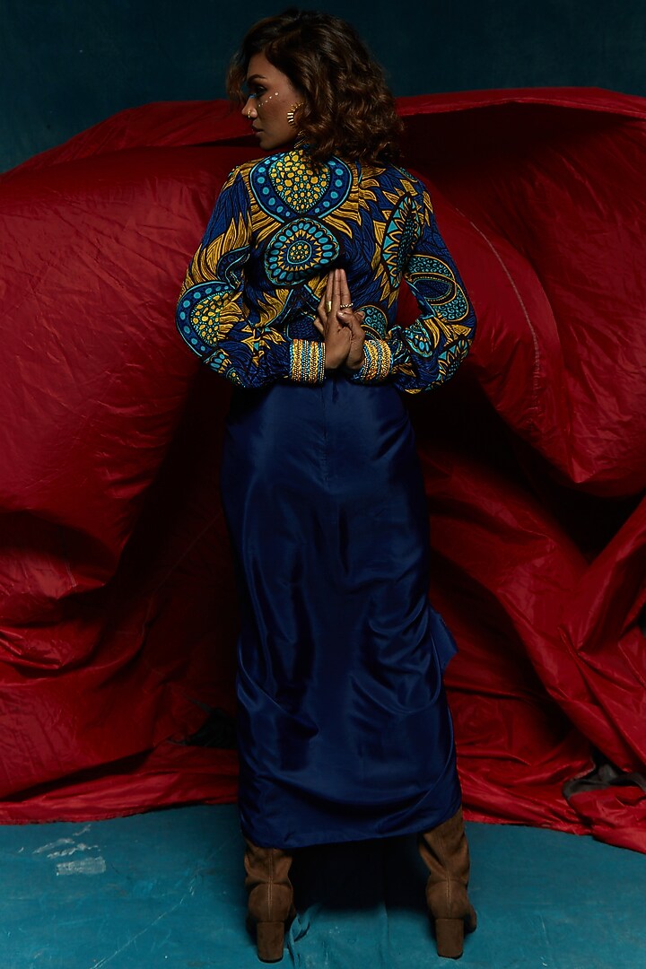 Blue Printed & Embroidered Top by Esha L Amin at Pernia's Pop Up Shop