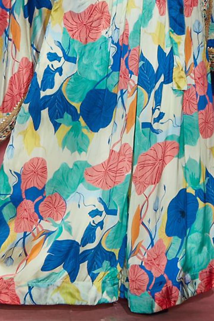 Blue Floral Printed Cape by Esha L Amin at Pernia's Pop Up Shop