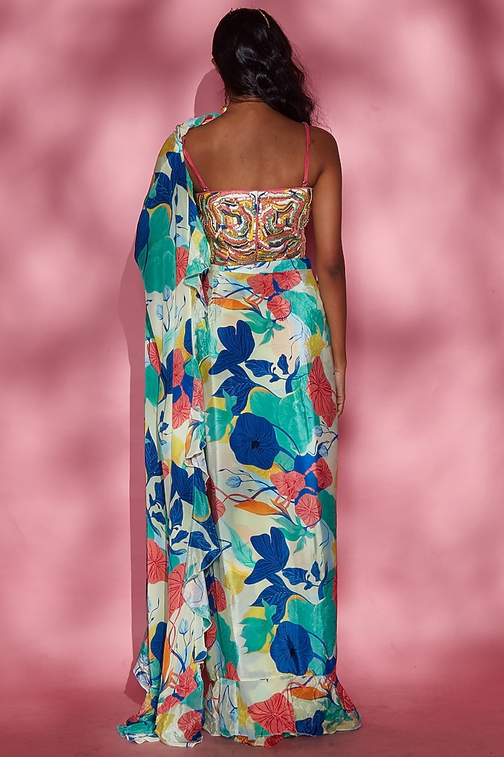 Blue Embroidered Blouse by Esha L Amin at Pernia's Pop Up Shop