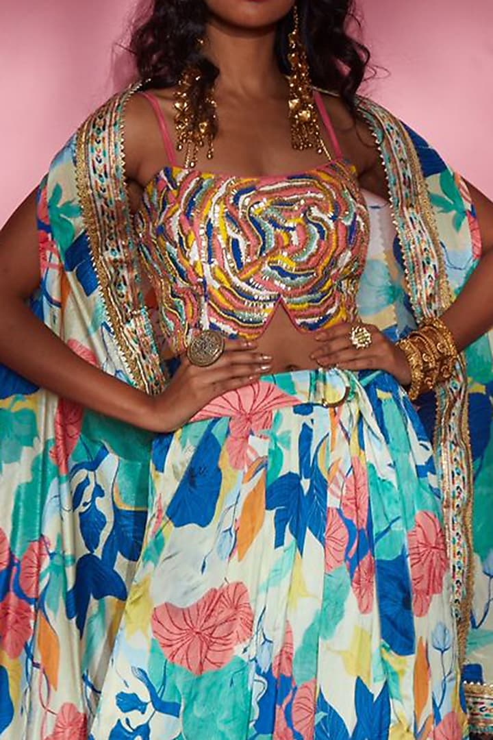 Blue Embroidered Blouse by Esha L Amin at Pernia's Pop Up Shop
