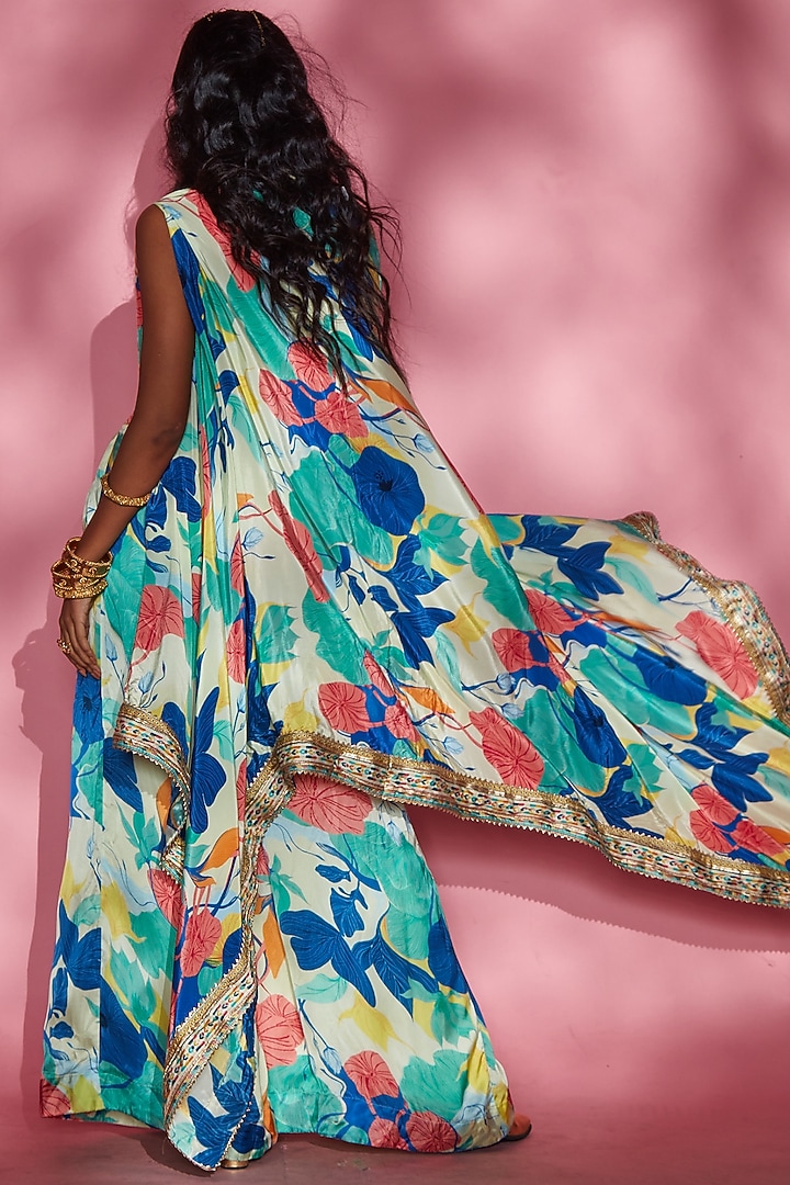 Blue Floral Printed Flared Pants by Esha L Amin at Pernia's Pop Up Shop