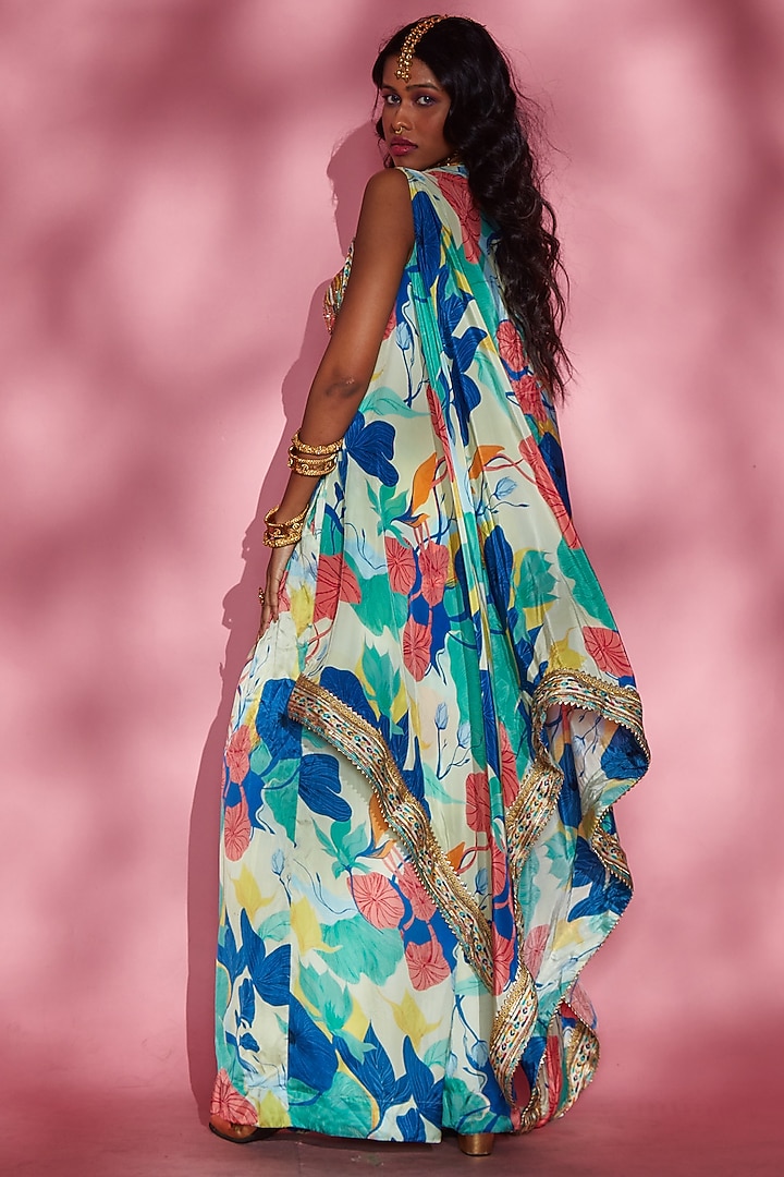Blue Floral Printed Flared Pants by Esha L Amin at Pernia's Pop Up Shop