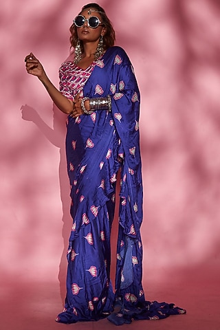 Pink & Purple Crepe Blouse by Esha L Amin