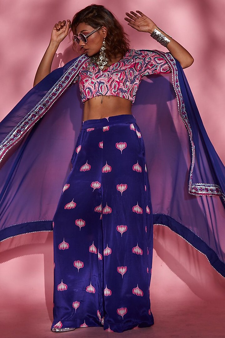 Purple Printed Palazzo Pants by Esha L Amin at Pernia's Pop Up Shop