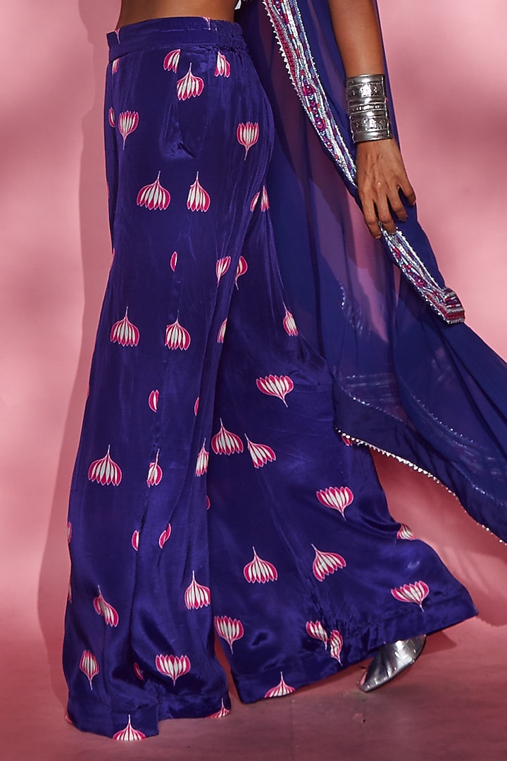 Purple Printed Palazzo Pants by Esha L Amin at Pernia's Pop Up Shop