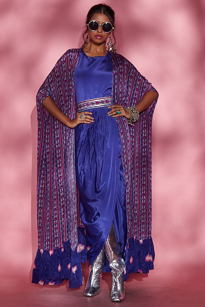 Cobalt Blue Printed Cape by Esha L Amin at Pernia's Pop Up Shop