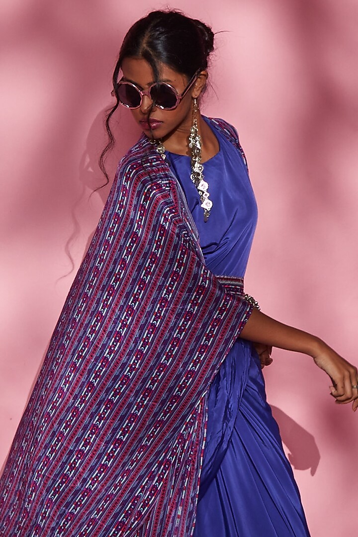 Cobalt Blue Printed Cape by Esha L Amin at Pernia's Pop Up Shop