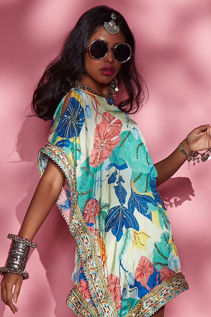 Blue Embroidered Kaftan Vacation Dress by Esha L Amin at Pernia's Pop Up Shop