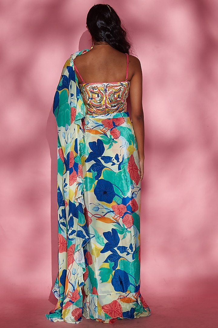 Blue Modal Satin Party Wear Saree by Esha L Amin at Pernia's Pop Up Shop