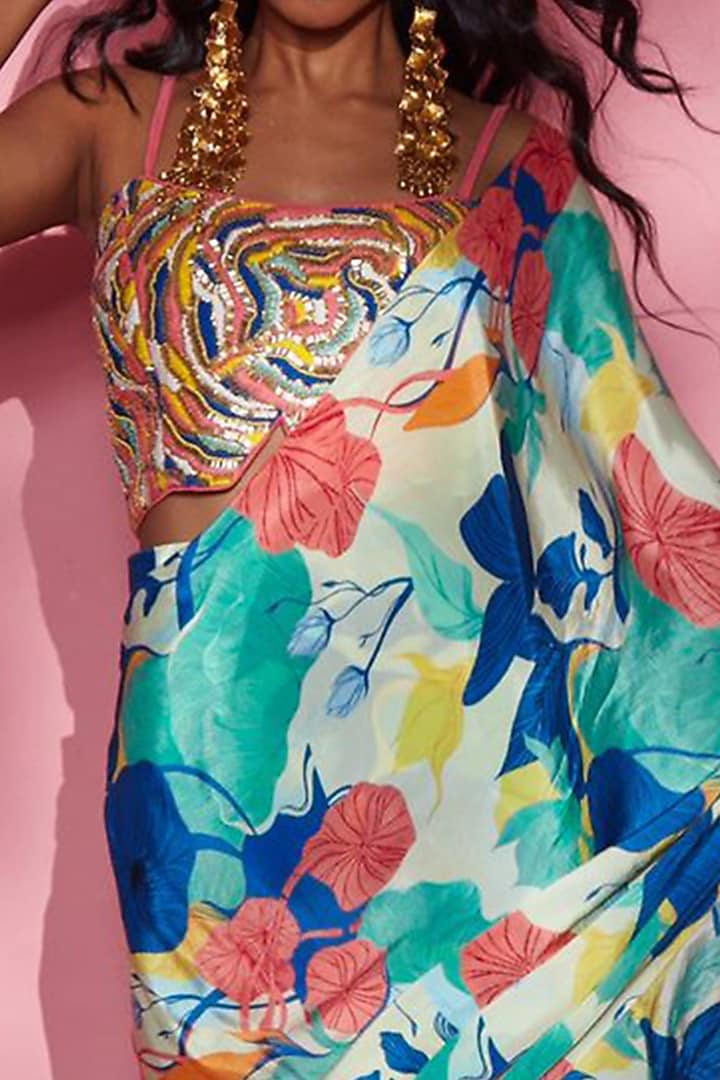Blue Modal Satin Party Wear Saree by Esha L Amin at Pernia's Pop Up Shop