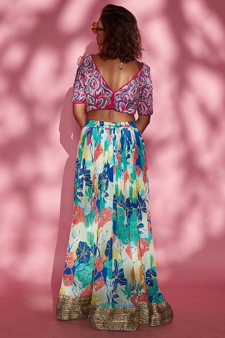 Blue Modal Satin Wedding Lehenga Set by Esha L Amin at Pernia's Pop Up Shop