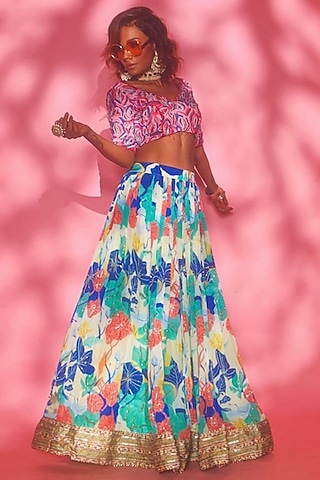 Pink & Purple Butter Crepe Blouse by Esha L Amin