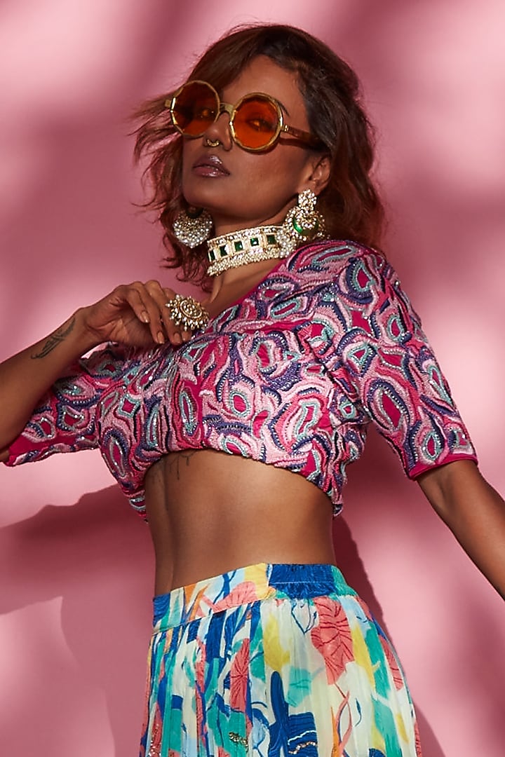 Pink & Purple Butter Crepe Blouse by Esha L Amin at Pernia's Pop Up Shop